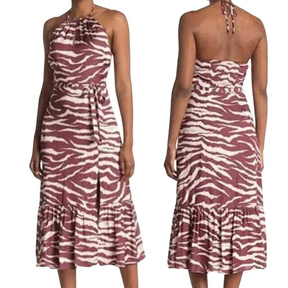 New Paige Jade Brown Zebra Print Halter Midi Slit Dress XS - Picture 1 of 10